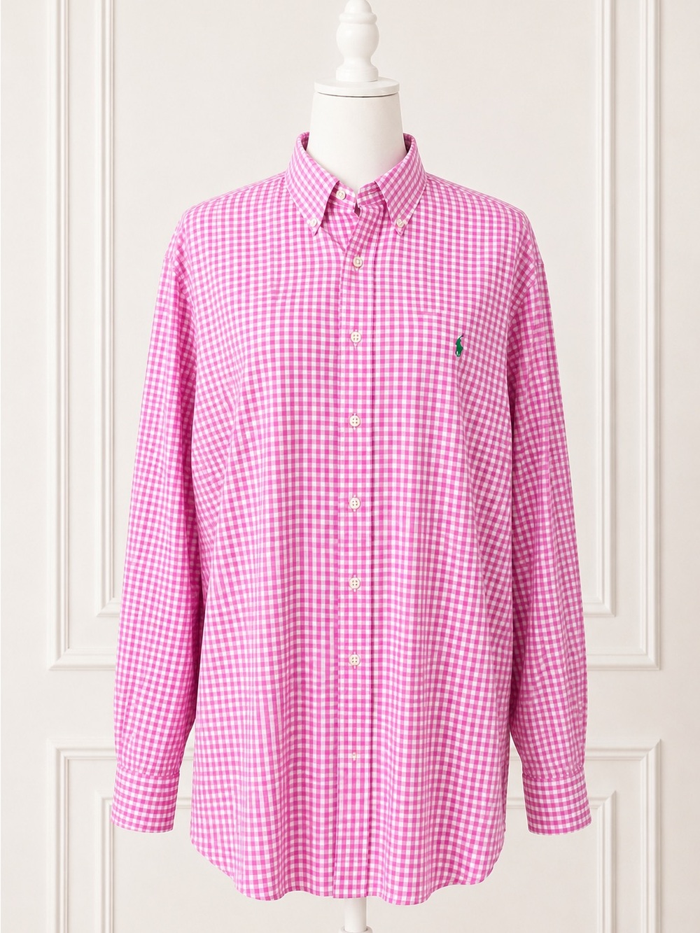 Ralph Lauren Custom Fit Pink White Gingham Button Down Shirt Men’s XL